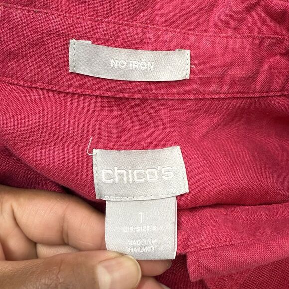 Chicos No-iron Linen Button down Tunic 3/4 Sleeve Sz 1 US 8 Coastal Lagenlook - Picture 9 of 11